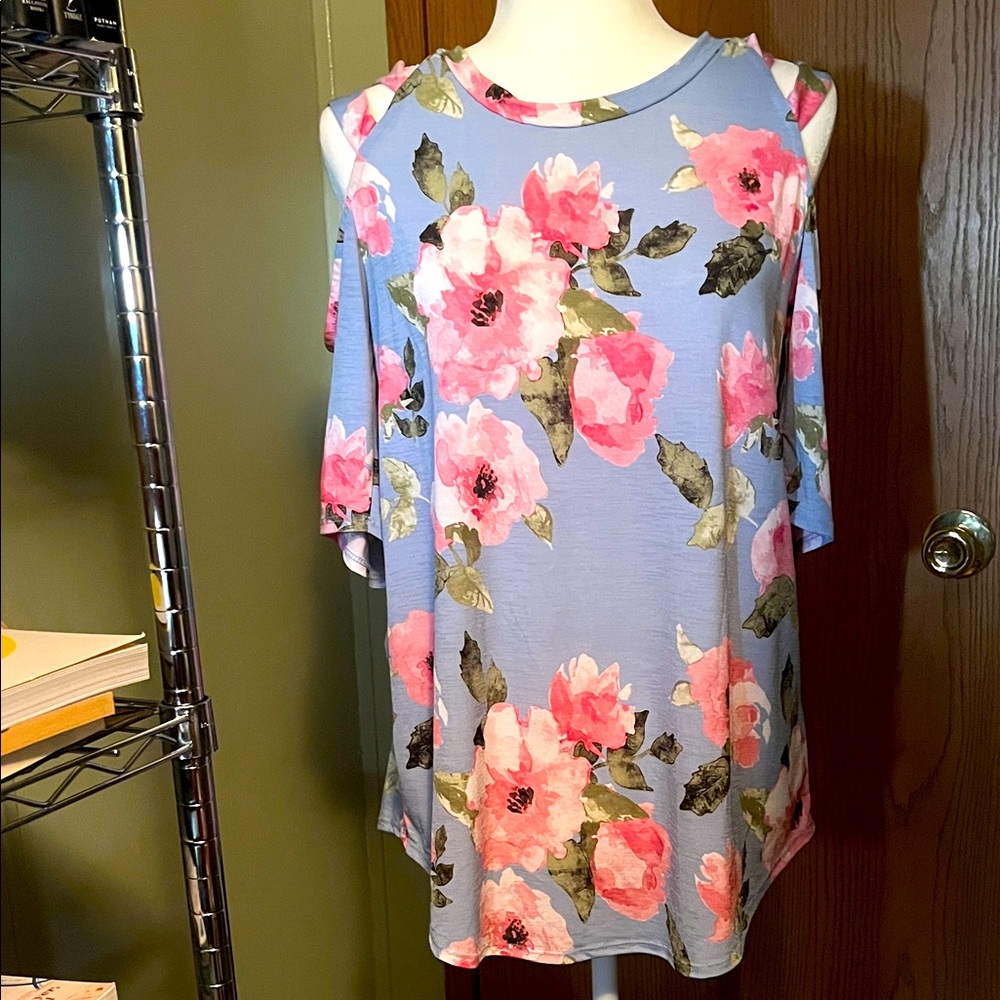 12 Pm By Mon Ami Pink Floral Cold Shoulder Blouse
